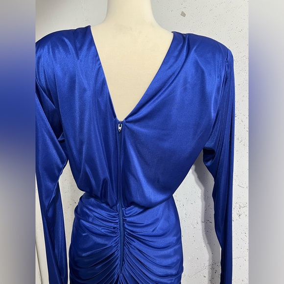 Elegant Blue Ruched Dress - Picture 8 of 12